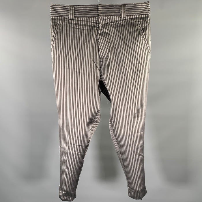 HAIDER ACKERMANN Taille 33 Pantalon habillé fuselé en soie à rayures tandem argentées et noires