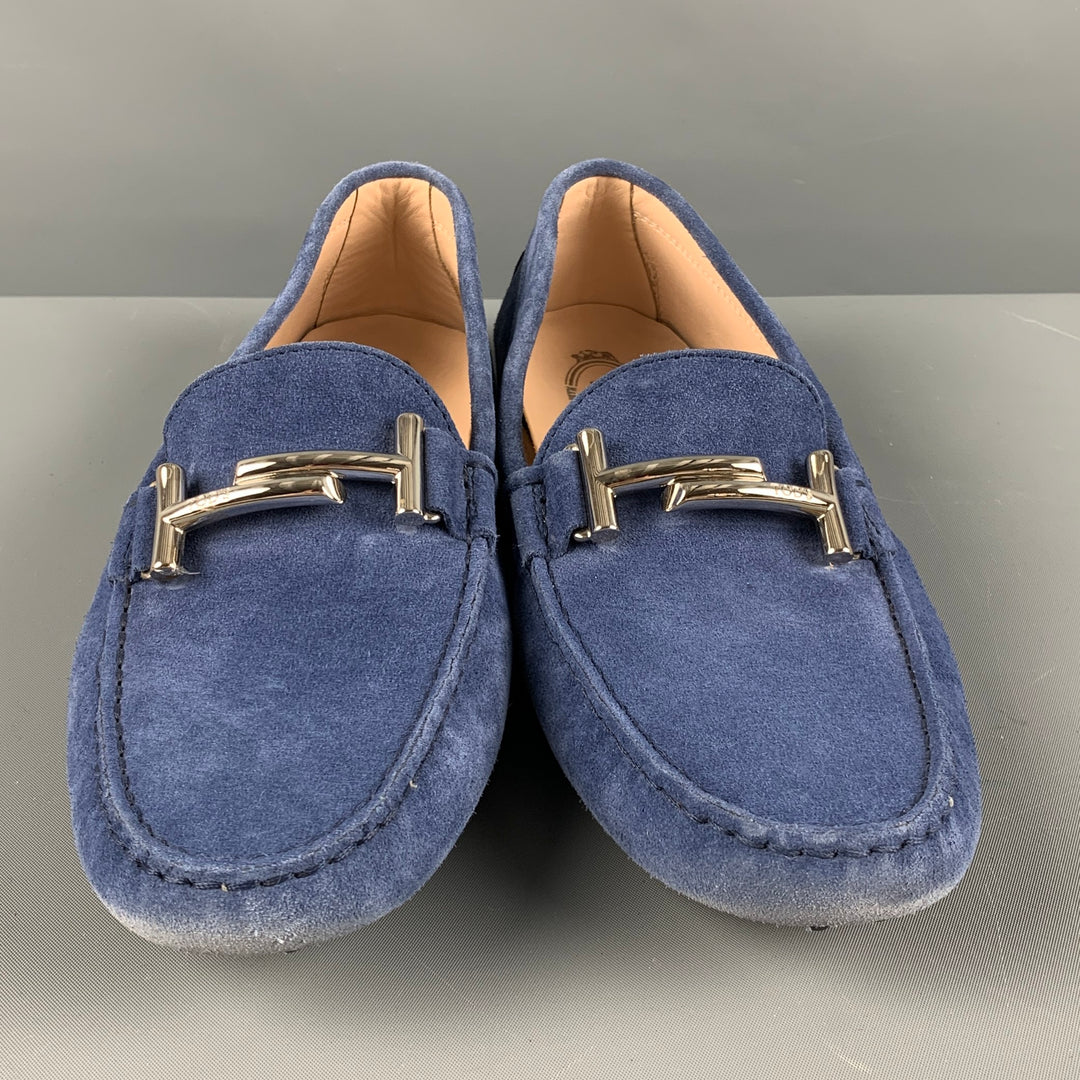 TOD'S Size 11 Blue Silver Suede Drivers Flats