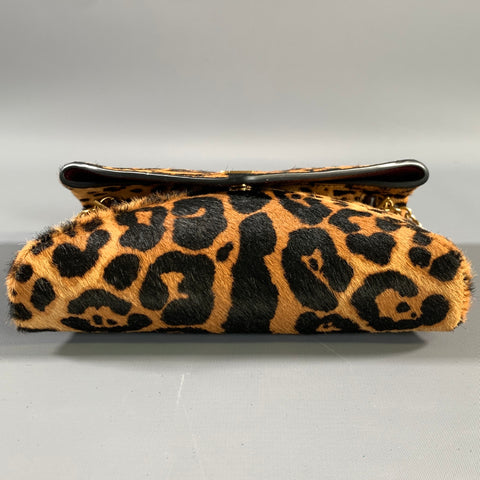 YSL Brown Black 710318 Leopard Pony Hair Envelope Bag