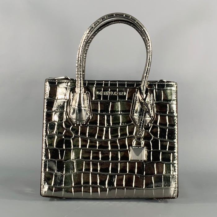 MICHAEL KORS Silver Embossed Leather Top Handles Handbag