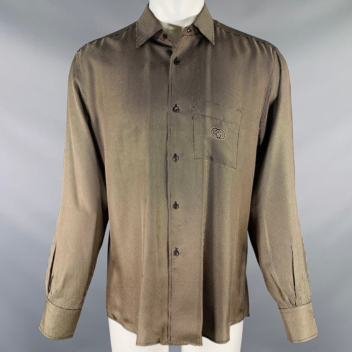 GUCCI Size M Black Gold Dots Silk Button Up Long Sleeve Shirt