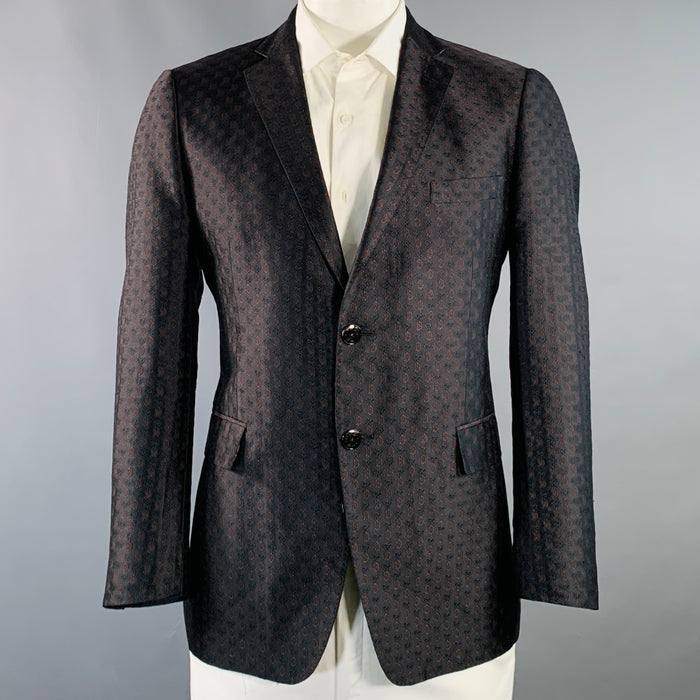 ETRO Size 44 Black Brown Paisley Silk Blend Jacquard Notch Lapel Sport Coat