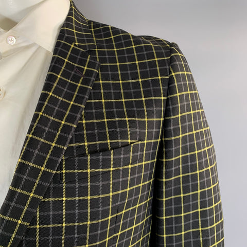 PAUL SMITH Chest Size 40 Black Yellow Plaid Wool Notch Lapel Sport Coat