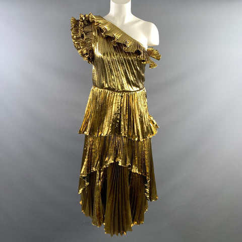 ALTUZARRA FW2019 Size 6 Gold Metallic One Shoulder Dress