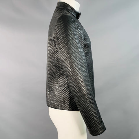 EMPORIO ARMANI Size 38 Black Quilted Leather Zip Up Jacket