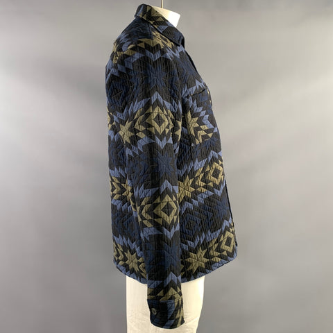 WAX SS2023 Size XL Black Blue Quilted Polyester Button Up Jacket