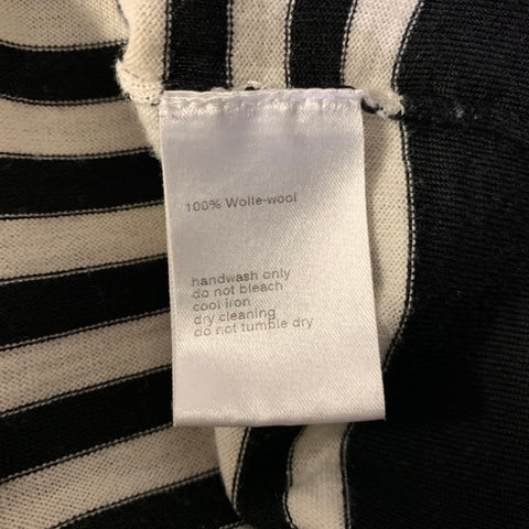 AKRIS Size M White Black Wool Stripe Scoop Neck Pullover Womens