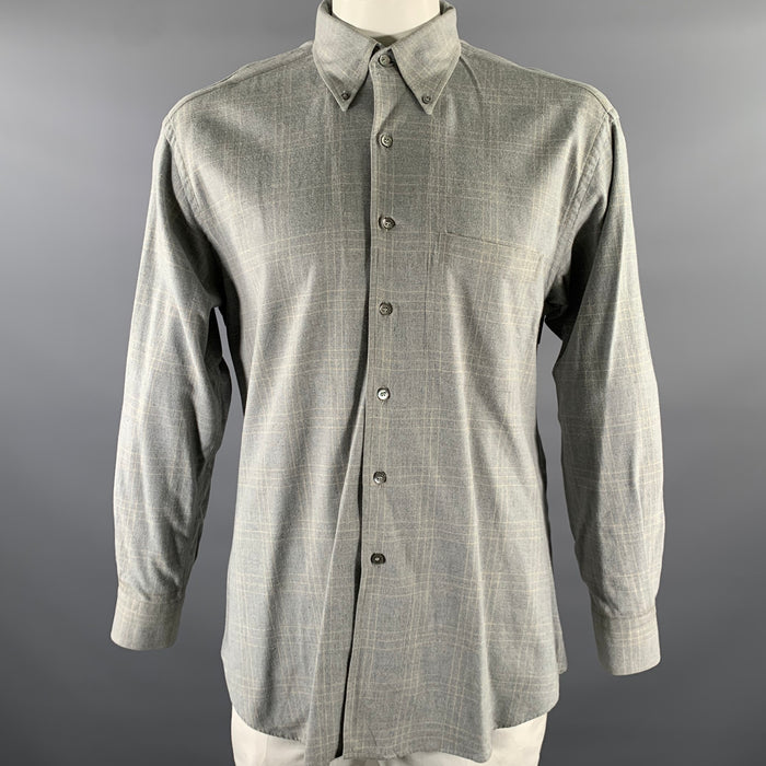 ERMENEGILDO ZEGNA Size XL Grey Plaid Cotton Button Down Long Sleeve Shirt