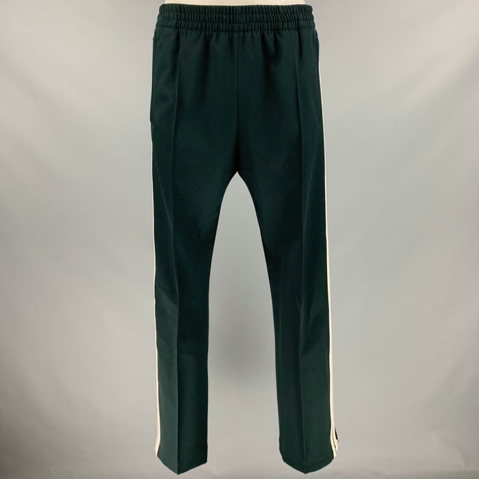 BOTTEGA VENETA Size L Forest Green Off White Wool Blend Casual Pants