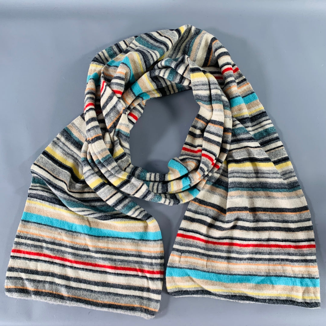 PAUL SMITH Multi Color Stripe Cashmere Blend Knit Scarf