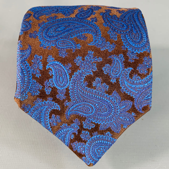 ISAIA One Size Blue Brown Paisley Jacquard Silk Tie