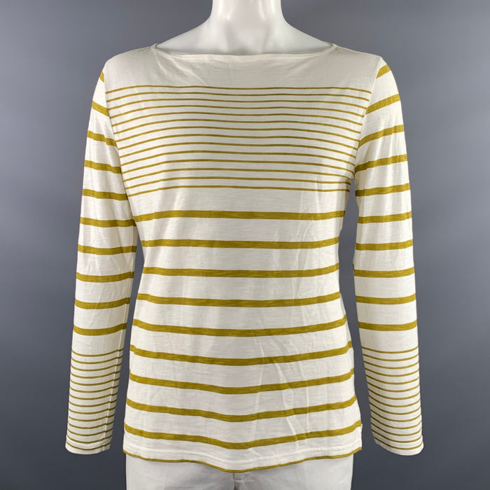 BURBERRY BRIT Size L White Gold Stripe Cotton Boat Neck Long Sleeve Shirt