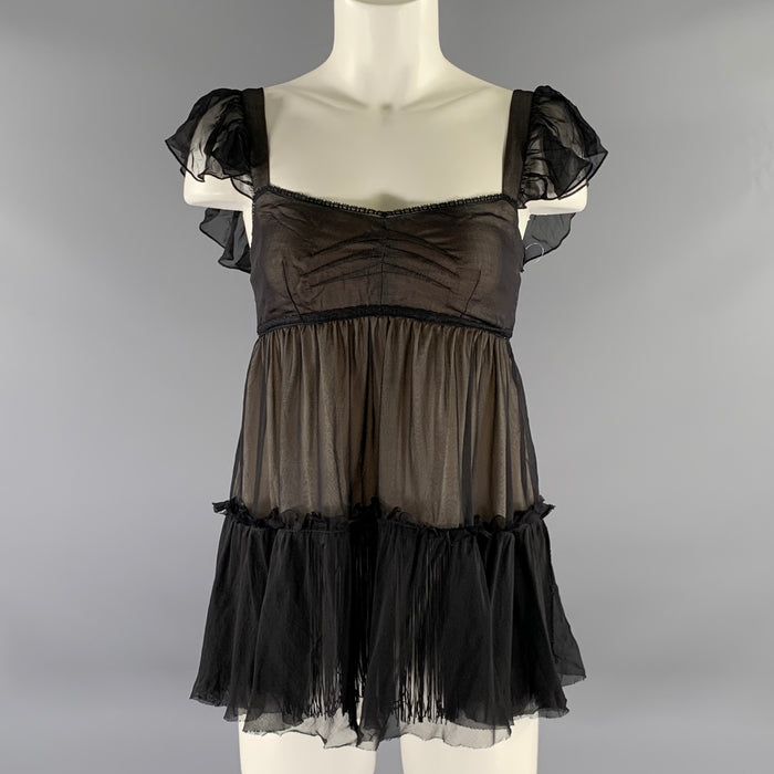 DOLCE & GABBANA Size 2 Black Nude Silk Empire Waist Dress Top