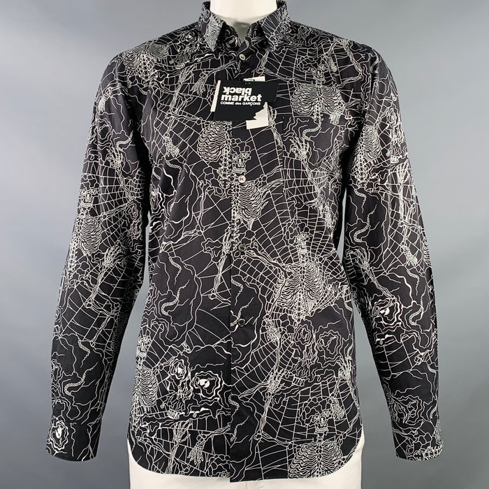 COMME des GARCONS BLACK MARKET Size XL Black White Skeleton Cotton Long Sleeve Shirt