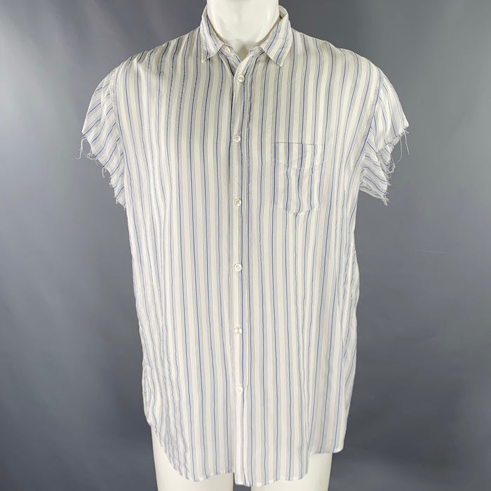 MAISON MARGIELA Size XS White Blue Cupro Short Sleeve Shirt