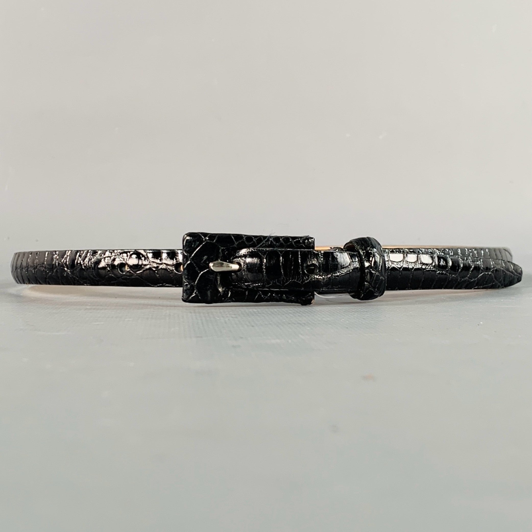 WCM NEW YORK Size S Black Alligator Leather Skinny Belt 