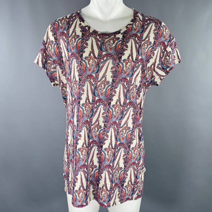 ISABEL MARANT Size XS White Blue Red Paisley Linen Scoop Neck T-shirt