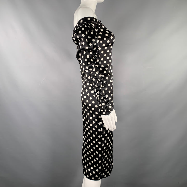 CAROLINE CONSTAS Size XS Black White Silk Blend Polka Dot Long Sleeve Dress