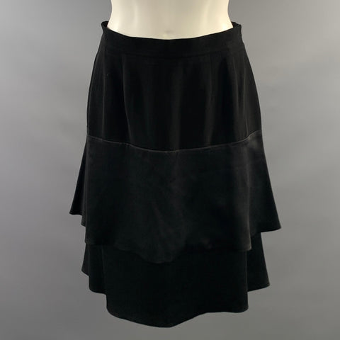 CHLOE Size 6 Black Silk Blend Ruffled Tiered Knee Length Skirt