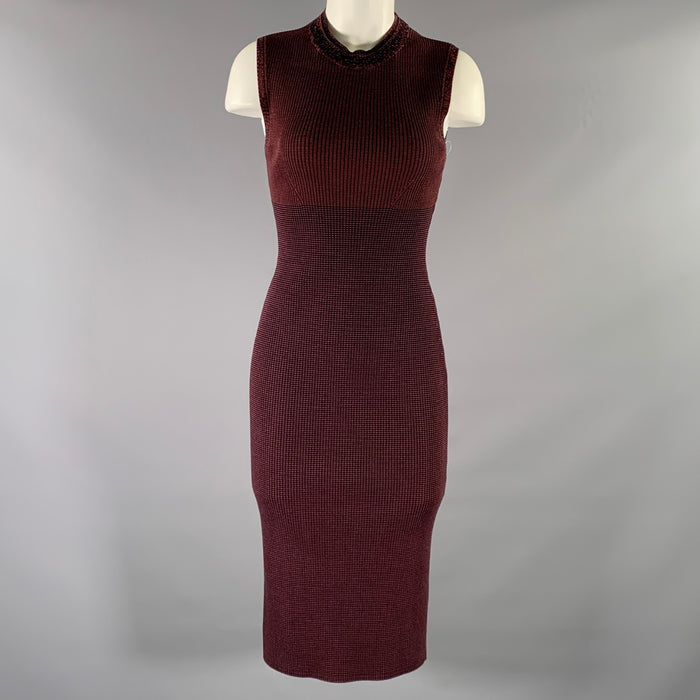 VICTORIA BECKHAM Size S Burgundy Navy Viscose Linen BodyCon Mid-Calf Dress