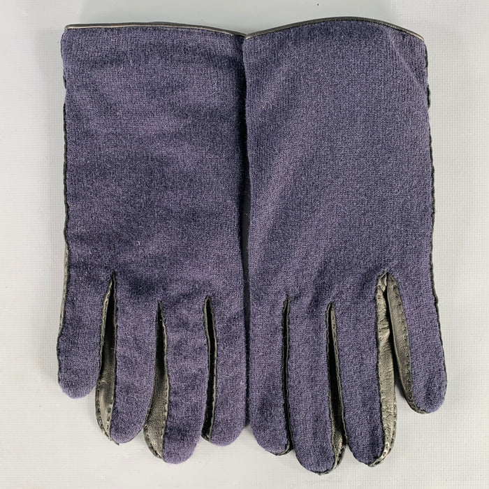 LANVIN Size 8.5 Navy Black Two Tone Leather Gloves