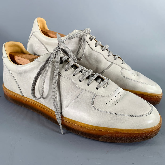 BRUNELLO CUCINELLI Size 10 Grey Tan Leather Lace-Up Sneakers