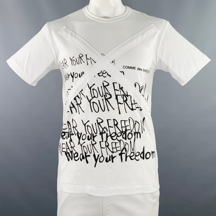 COMME des GARCONS HOMME PLUS 2019 Size M White Black Print Cotton Crew Neck T-shirt