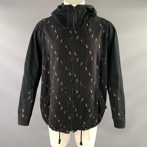 ISSEY MIYAKE Size M Black Beige Graphic Cotton Zip Up Sweatshirt