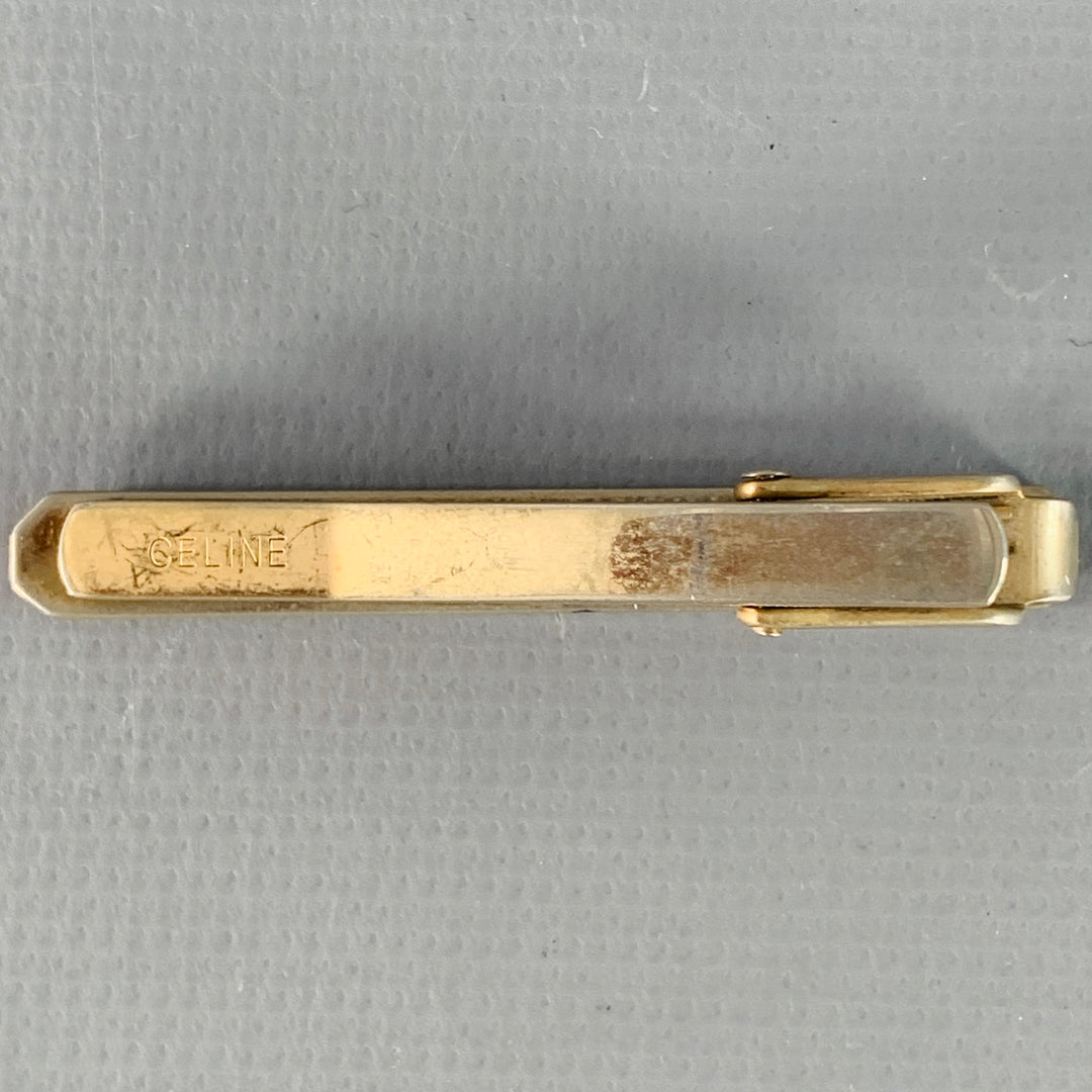 CELINE Silver Gold Metal Logo Tie Clip