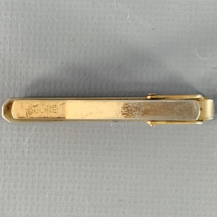 CELINE Silver Gold Metal Logo Tie Clip