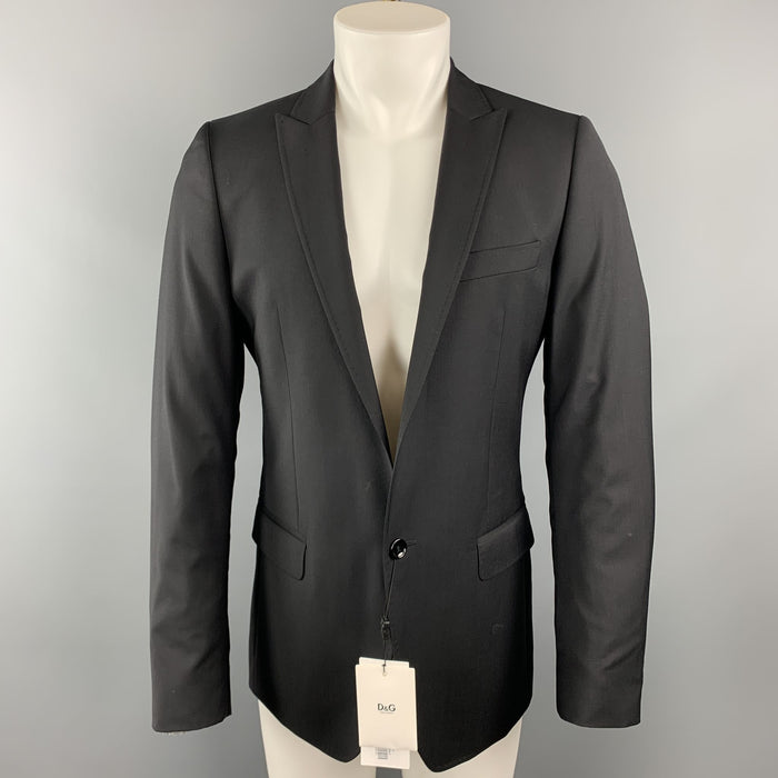 D&G by DOLCE & GABBANA 36 R Black Solid Wool Notch Lapel Sport Coat