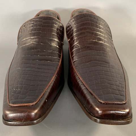 DSQUARED2 Size 10 Brown Embossed Leather Slip On Loafers