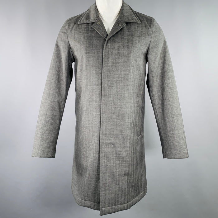 JIL SANDER Size 34 Grey Herringbone Polyamide Hidden Snaps Coat
