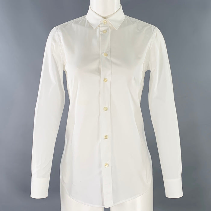 SAINT LAURENT Size 4 White Cotton Button Up Shirt