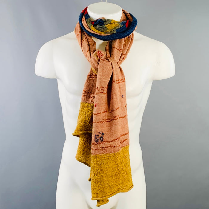KAPITAL Orange Multi Color Trees Squares Oversized Wool Scarf