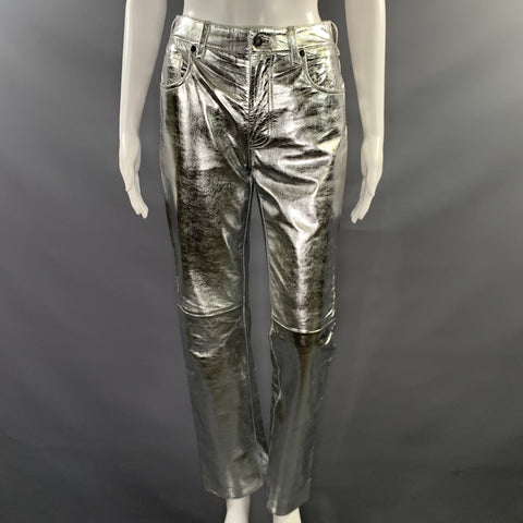 VEDA Size 0 Silver Leather Metallic Lamb Skin Jean Cut Casual Pants