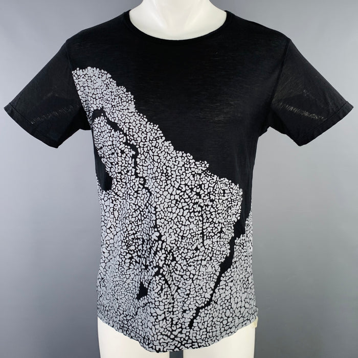 SAINT LAURENT Size S Black Grey Marbled Short Sleeve T-shirt