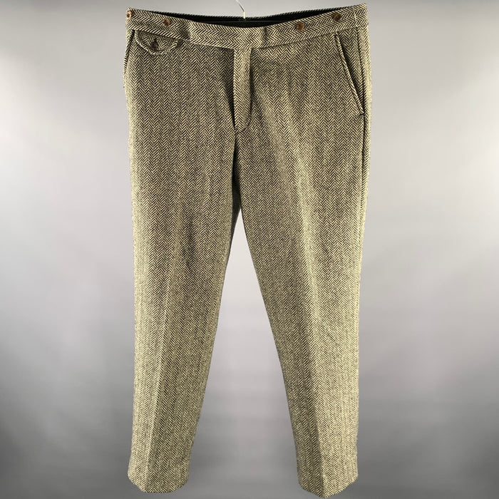 POLO by RALPH LAUREN Size 36 Beige Black Herringbone Wool Back Belt Dress Pants