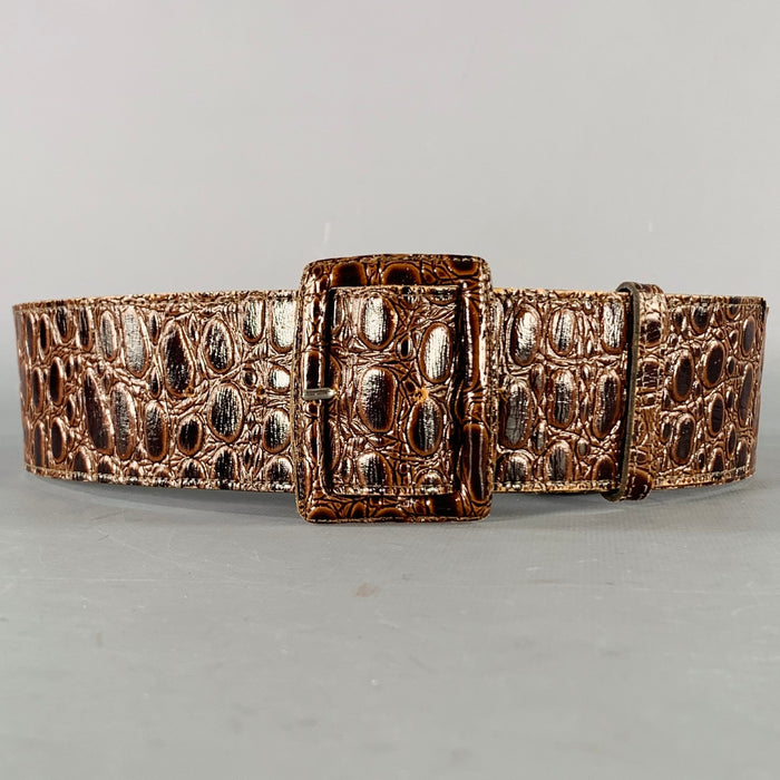 YVES SAINT LAURENT Vintage Size L Brown Croc Embossed Leather Belt
