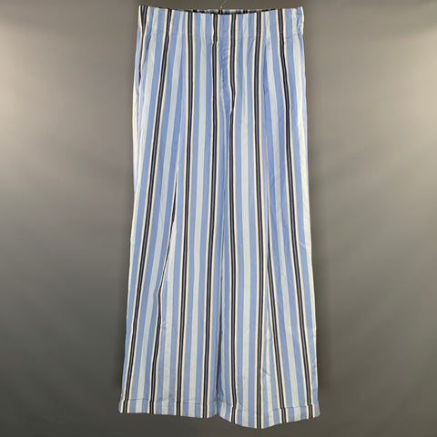 DRIES VAN NOTEN Size L Blue White Stripe Cotton Elastic Waistband Casual Pants