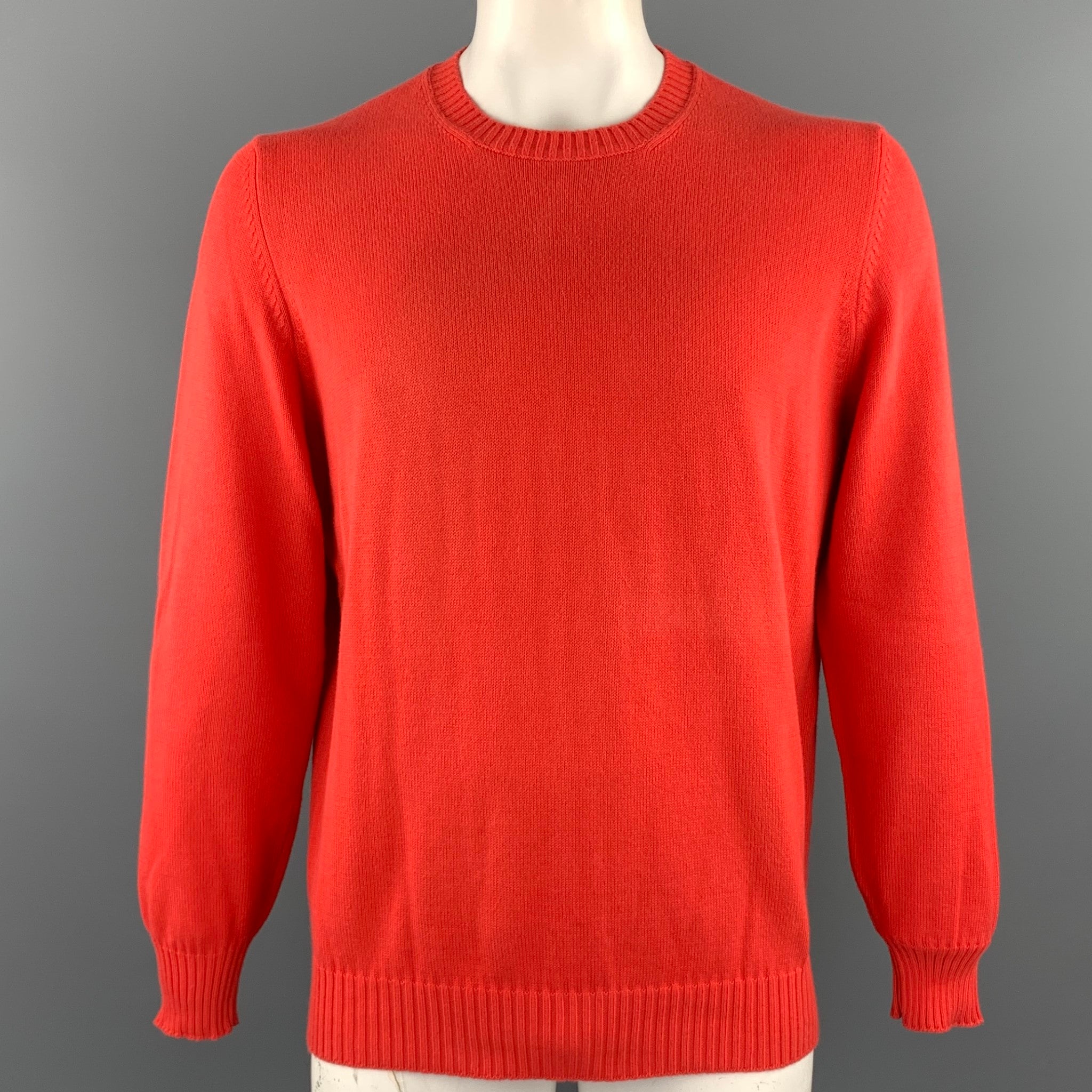 BRUNELLO CUCINELLI Size 44 Orange Knitted Cotton Crew-Neck