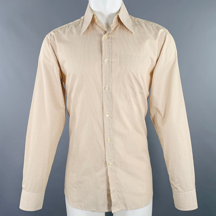 PAUL SMITH Talla M Camisa de manga larga de algodón a rayas blancas y marrones