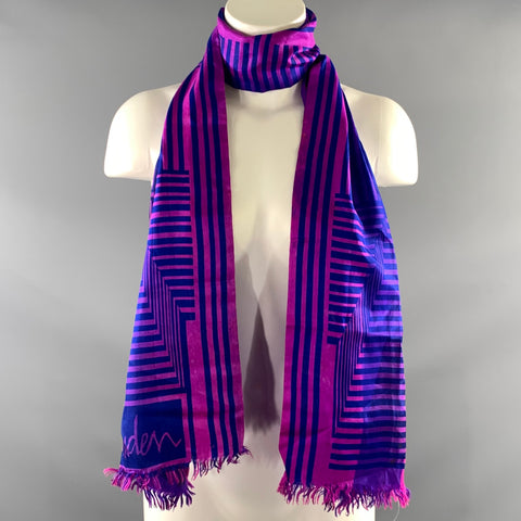 TUM SUDEN Purple Fuchsia Lines Silk Blend Scarf