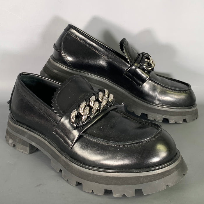 ALEXANDER MCQUEEN Size 10 Black Silver Chain Leather Slip On Loafers