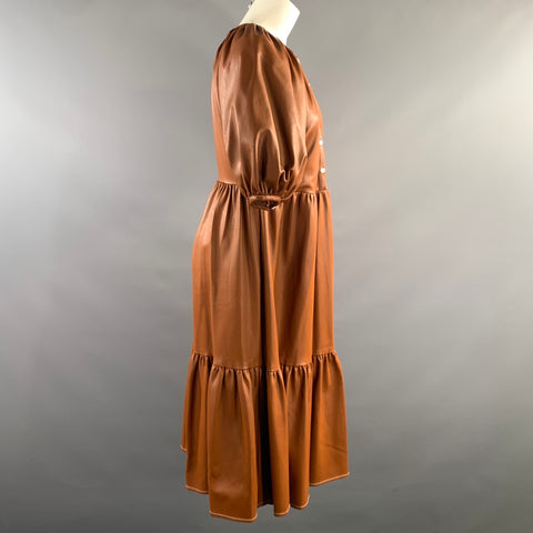 STAUD Size XS Brown Faux Leather A Line Long Dress