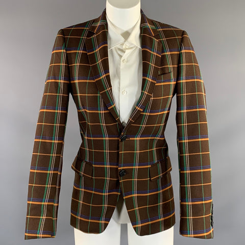 WALTER VAN BEIRENDONCK F/W2021 Chest Size 38 Brown Orange & Green Plaid Sport Coat