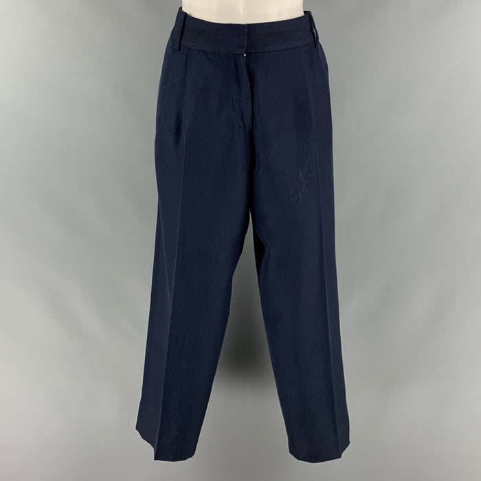 MARC JACOBS Size 8 Navy Silk Cropped Pleated Dress Pants