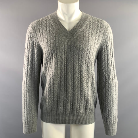 BLOOMINGDALE'S Size M Grey Knit Cashmere V-Neck Sweater