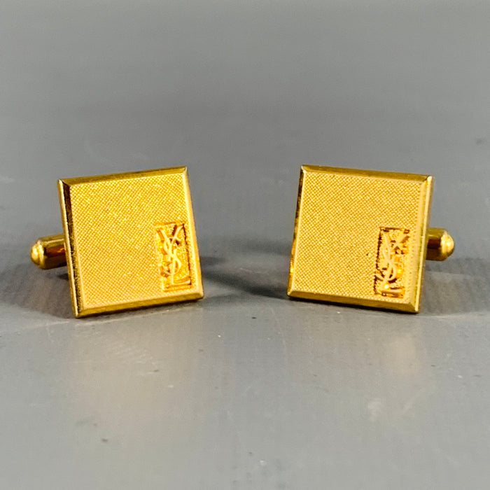 YVES SAINT LAURENT Vintage Gold Logo Metal Cuff Links