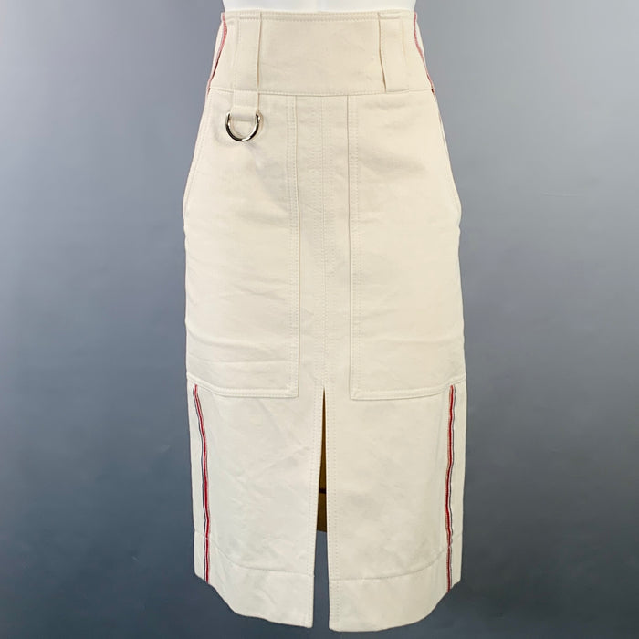 BURBERRY Size 0 Cream Red Blue Cotton Twill Stripe Midi Skirt